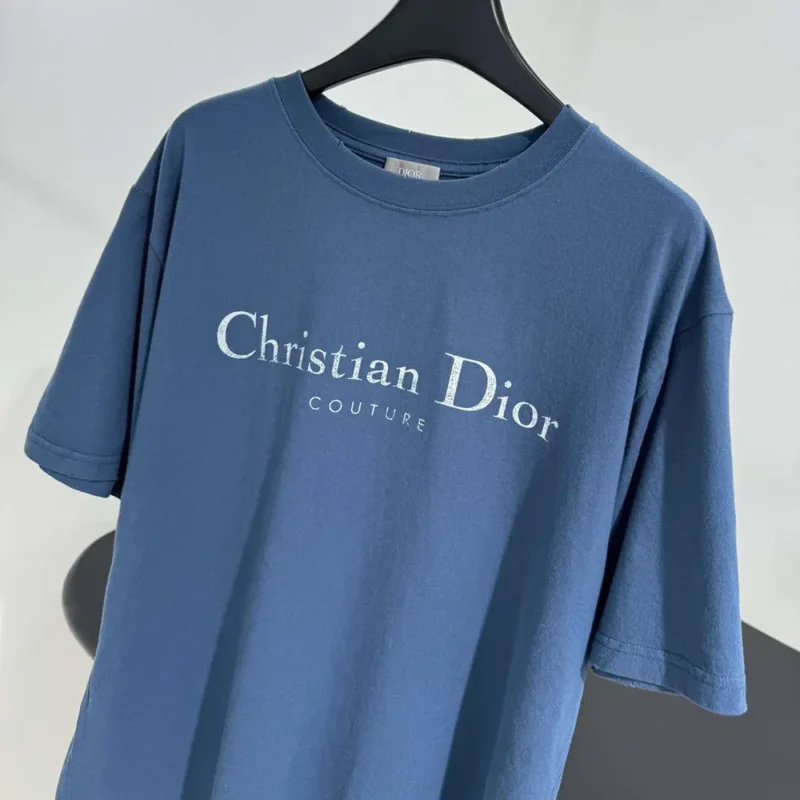Dior Men Christian Dior Couture T-Shirt Relaxed Fit Blue Distressed-Effect Cotton Jersey