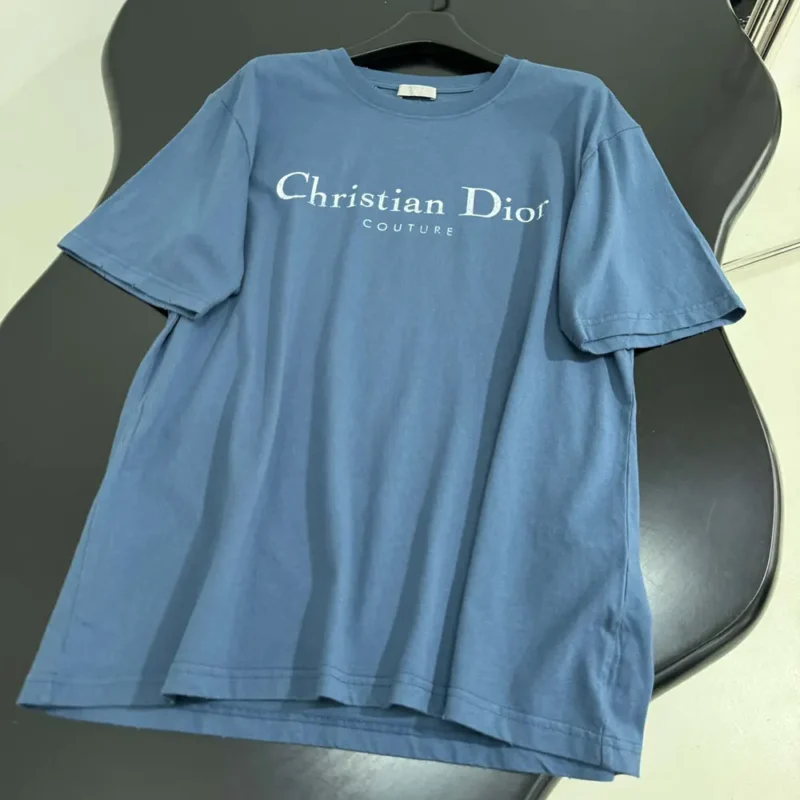 Dior Men Christian Dior Couture T-Shirt Relaxed Fit Blue Distressed-Effect Cotton Jersey
