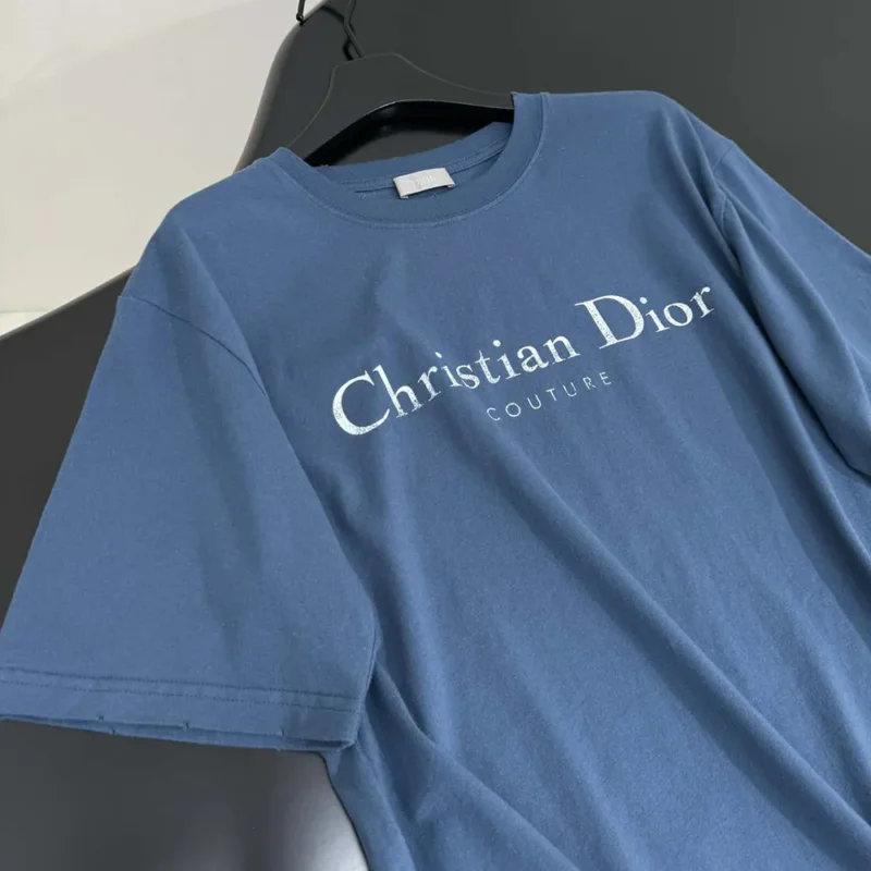 Dior Men Christian Dior Couture T-Shirt Relaxed Fit Blue Distressed-Effect Cotton Jersey