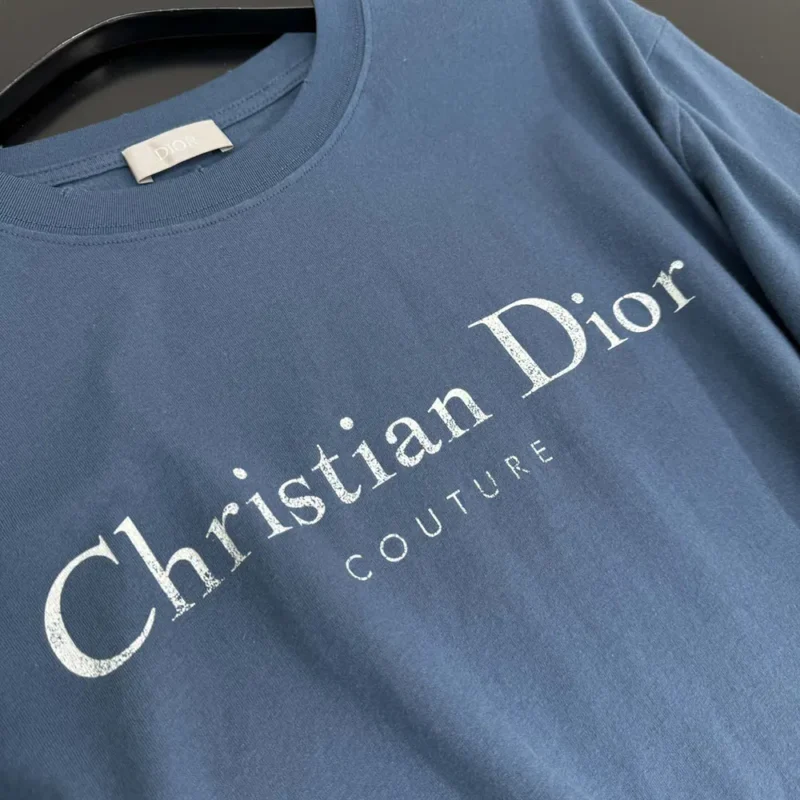 Dior Men Christian Dior Couture T-Shirt Relaxed Fit Blue Distressed-Effect Cotton Jersey