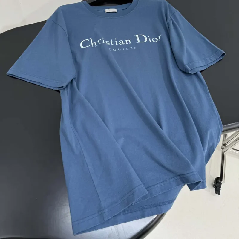 Dior Men Christian Dior Couture T-Shirt Relaxed Fit Blue Distressed-Effect Cotton Jersey