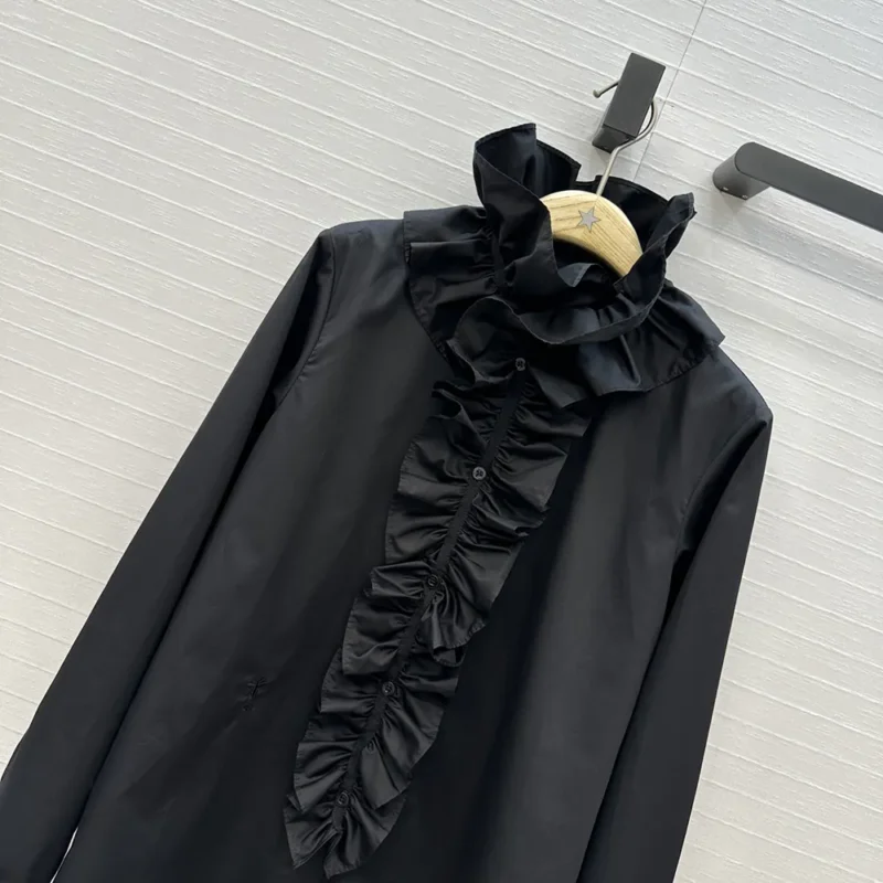 Dior Women Blouse with Removable Ruched Collar Black Cotton Poplin