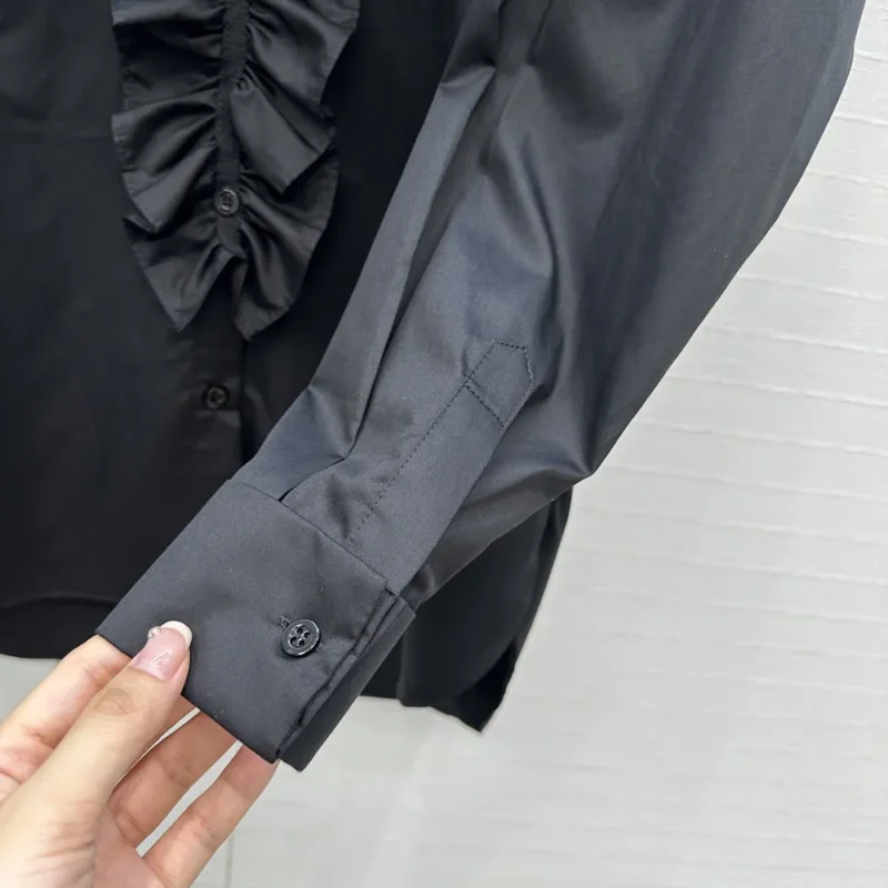 Dior Women Blouse with Removable Ruched Collar Black Cotton Poplin