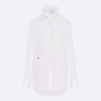Dior Women Blouse with Removable Ruched Collar White Cotton Poplin