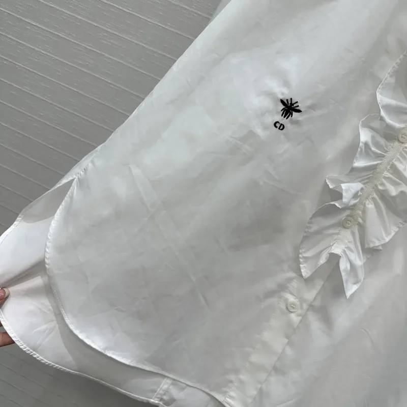 Dior Women Blouse with Removable Ruched Collar White Cotton Poplin