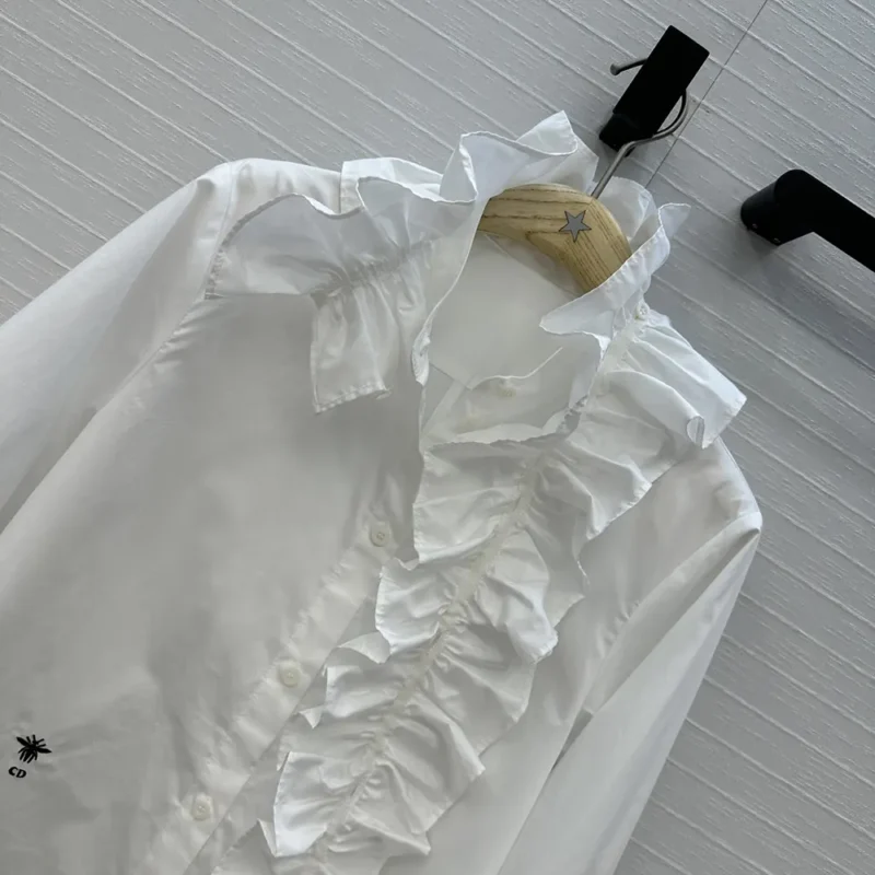 Dior Women Blouse with Removable Ruched Collar White Cotton Poplin
