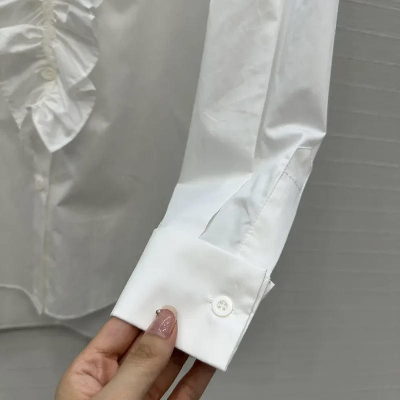 Dior Women Blouse with Removable Ruched Collar White Cotton Poplin