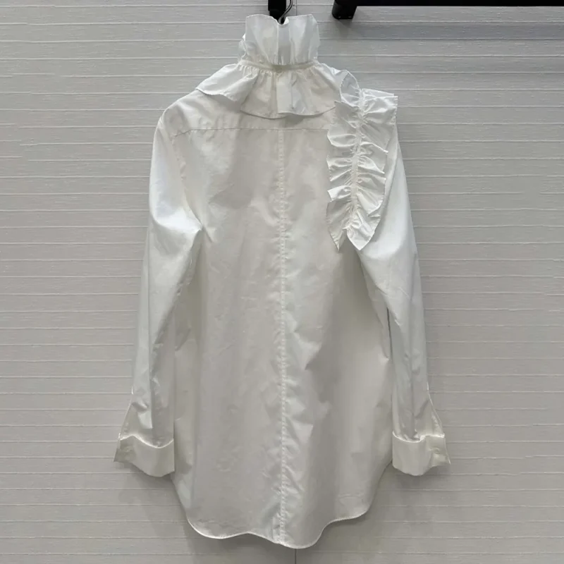 Dior Women Blouse with Removable Ruched Collar White Cotton Poplin