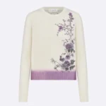 Dior Women Embroidered Sweater Gray Cashmere Knit with Multicolor Dior Pine Tree Motif