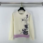 Dior Women Embroidered Sweater Gray Cashmere Knit with Multicolor Dior Pine Tree Motif