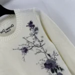 Dior Women Embroidered Sweater Gray Cashmere Knit with Multicolor Dior Pine Tree Motif