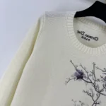 Dior Women Embroidered Sweater Gray Cashmere Knit with Multicolor Dior Pine Tree Motif