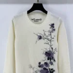 Dior Women Embroidered Sweater Gray Cashmere Knit with Multicolor Dior Pine Tree Motif
