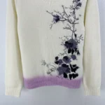 Dior Women Embroidered Sweater Gray Cashmere Knit with Multicolor Dior Pine Tree Motif