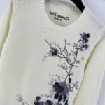 Dior Women Embroidered Sweater Gray Cashmere Knit with Multicolor Dior Pine Tree Motif