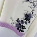 Dior Women Embroidered Sweater Gray Cashmere Knit with Multicolor Dior Pine Tree Motif