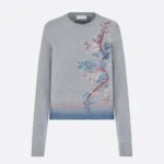 Dior Women Embroidered Sweater White Cashmere Knit with Multicolor Dior Pivoine Motif
