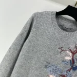 Dior Women Embroidered Sweater White Cashmere Knit with Multicolor Dior Pivoine Motif
