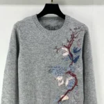 Dior Women Embroidered Sweater White Cashmere Knit with Multicolor Dior Pivoine Motif