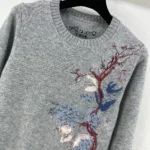 Dior Women Embroidered Sweater White Cashmere Knit with Multicolor Dior Pivoine Motif