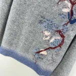 Dior Women Embroidered Sweater White Cashmere Knit with Multicolor Dior Pivoine Motif