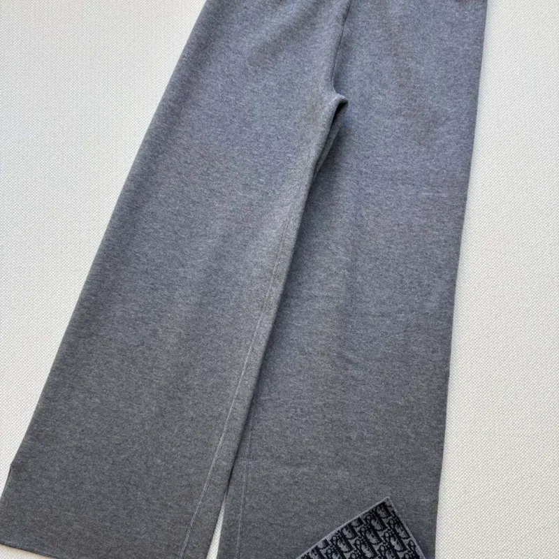 Dior Women Flared Pants Gray Cashmere-Blend Knit with Dior Oblique Motif