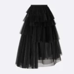 Dior Women Mid-Length Asymmetric Pleated Skirt Black Tulle