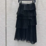 Dior Women Mid-Length Asymmetric Pleated Skirt Black Tulle – Bild 3