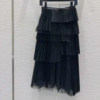 Dior Women Mid-Length Asymmetric Pleated Skirt Black Tulle (1)