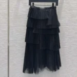 Dior Women Mid-Length Asymmetric Pleated Skirt Black Tulle