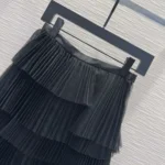 Dior Women Mid-Length Asymmetric Pleated Skirt Black Tulle