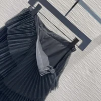 Dior Women Mid-Length Asymmetric Pleated Skirt Black Tulle (1)