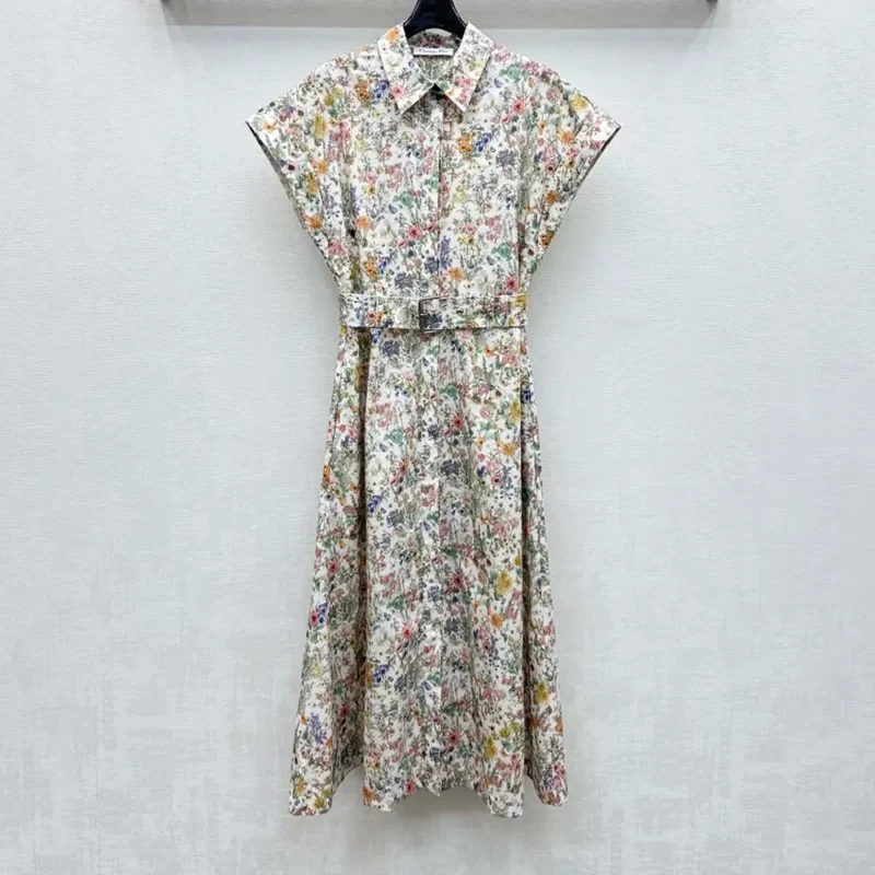 Dior Women Mid-Length Belted Shirtdress Cotton and Silk Poplin 557R71A3B50