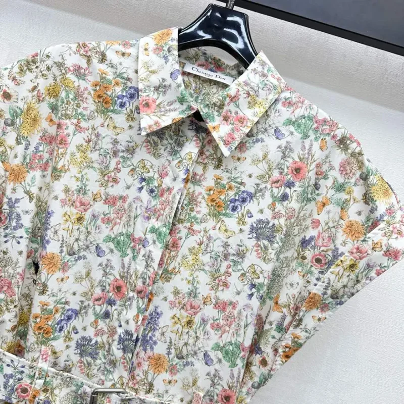 Dior Women Mid-Length Belted Shirtdress Cotton and Silk Poplin 557R71A3B50