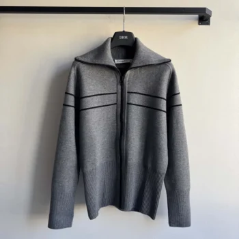 Dior Women Reversible Hooded Cardigan Gray Cashmere-Blend Knit with Dior Oblique Motif