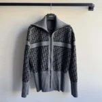 Dior Women Reversible Hooded Cardigan Gray Cashmere-Blend Knit with Dior Oblique Motif