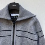 Dior Women Reversible Hooded Cardigan Gray Cashmere-Blend Knit with Dior Oblique Motif