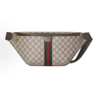 Gucci Men Ophidia Belt Bag Dark Brown Leather Trim