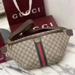 Gucci Men Ophidia Belt Bag Dark Brown Leather Trim