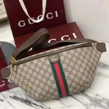 Gucci Men Ophidia Belt Bag Dark Brown Leather Trim