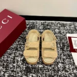 Gucci Unisex Sandal with Double G-Beige 835086FAEQ2