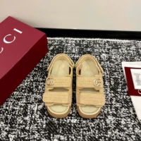 Gucci Unisex Sandal with Double G-Beige 835086FAEQ2 (1)