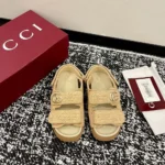 Gucci Unisex Sandal with Double G-Beige 835086FAEQ2