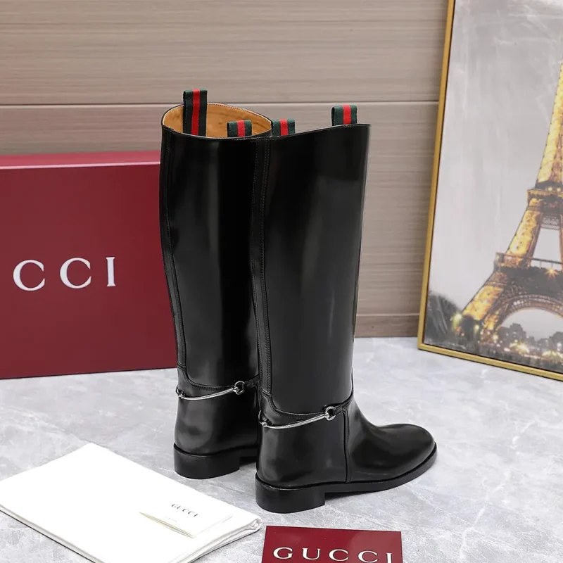 Gucci Women Boot with Slim Horsebit-Bordeaux 805312AADZD