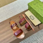 Gucci Women Sandal with Interlocking G and Web-Maroon ‎832447AAE6X