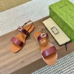 Gucci Women Sandal with Interlocking G and Web-Maroon ‎832447AAE6X