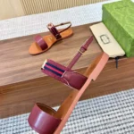 Gucci Women Sandal with Interlocking G and Web-Maroon ‎832447AAE6X