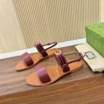 Gucci Women Sandal with Interlocking G and Web-Maroon ‎832447AAE6X