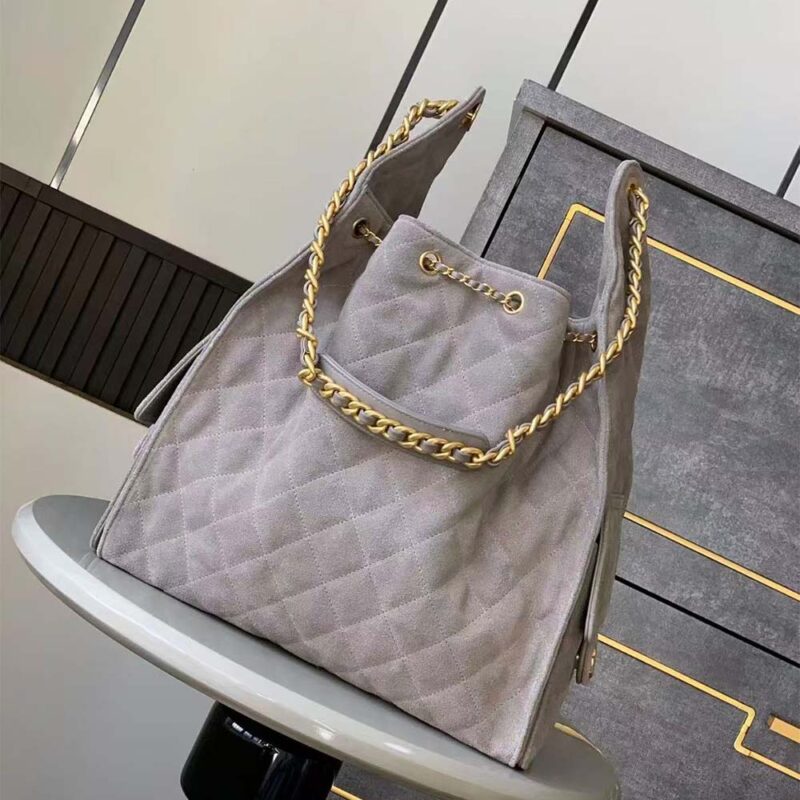 Chanel Women 25 Hobo Bag Grained Calfskin Gold Tone Metal-Gray