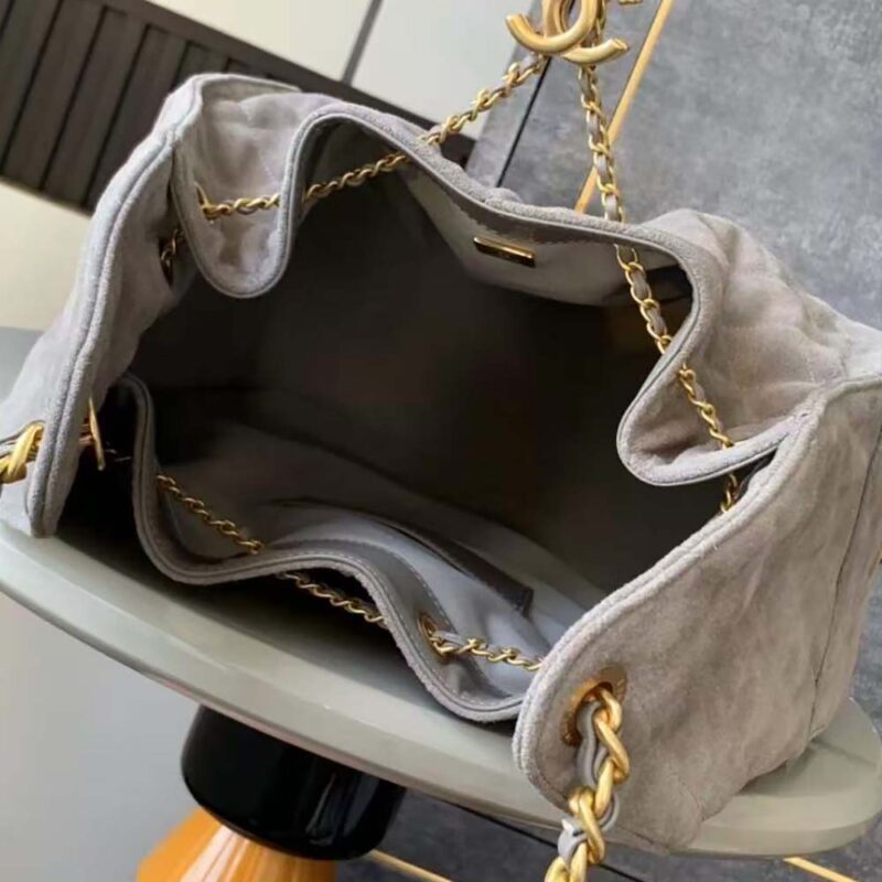Chanel Women 25 Hobo Bag Grained Calfskin Gold Tone Metal-Gray